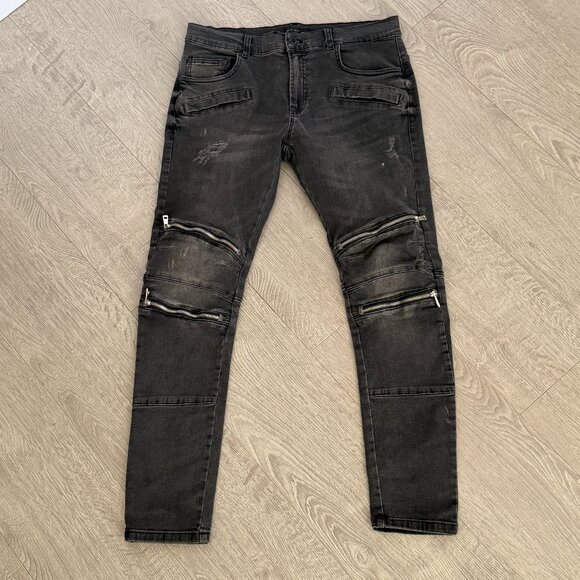 Zara Other - Zara Black Moto Jeans Size 34 Biker Zip Distressed Denim